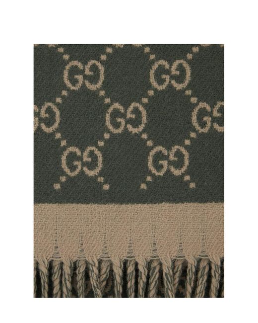 Gucci Green Fringe Detailed Knitted Scarf for men