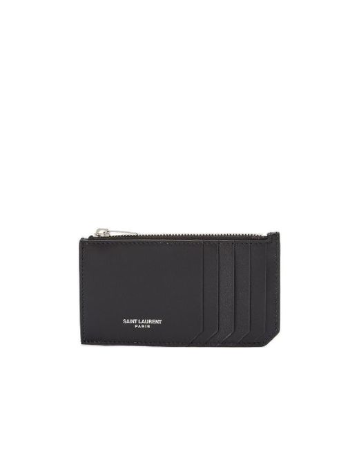 Saint Laurent Black Logo Detailed Zip-Up Cardholder for men