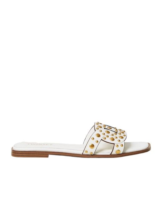 Twinset White Stud-Embellished Slides