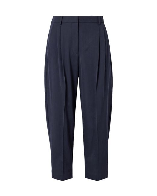 Stella McCartney Blue Pleated Cropped Wool Tapered Pants