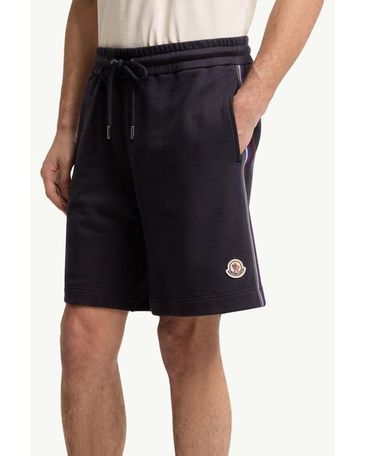 Moncler Blue Striped Trim Cotton Fleece Shorts for men