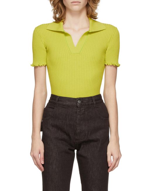 Bottega Veneta Yellow Ribbed-Knit Short-Sleeve Top
