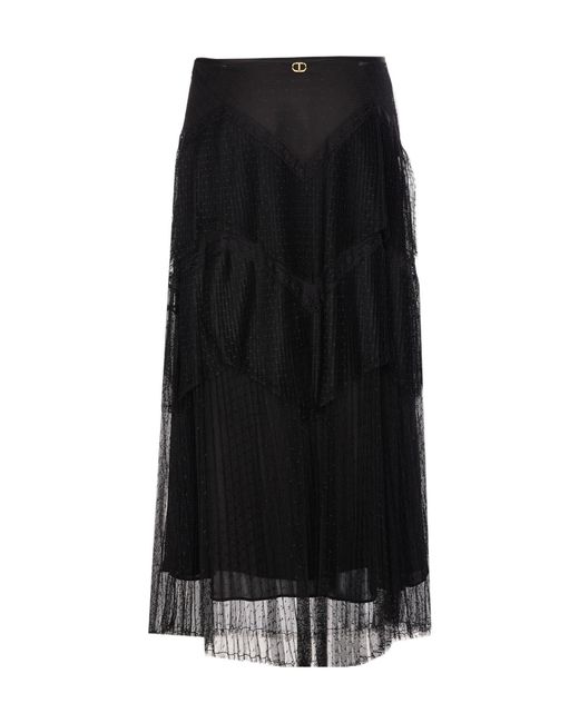 Twinset Black Pleated Tiered Midi Skirt