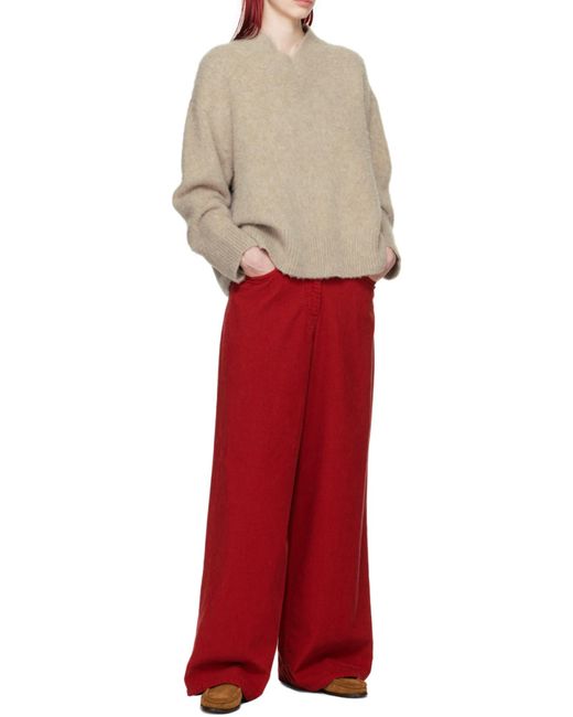 The Row Natural Fayette V-Neck Ribbed-Knit Sweater
