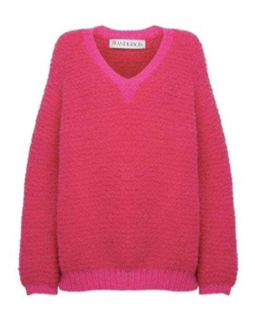 J.W. Anderson Pink Bouclé V-Neck Sweater