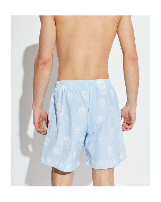 McQueen Blue Skull Print Swim Shorts for men