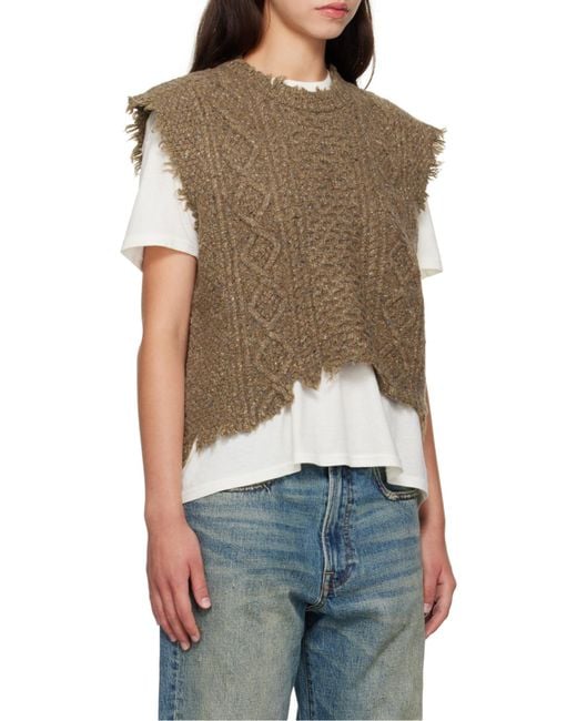 R13 Brown Cable-Knit Frayed Sweater