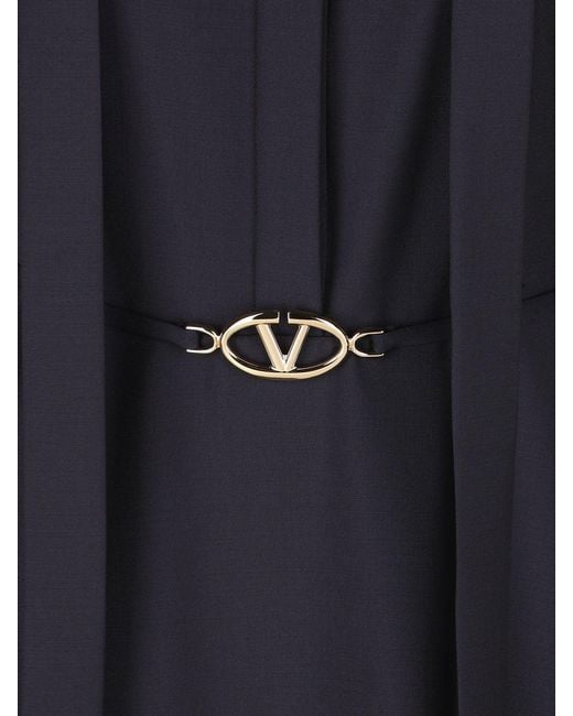 Valentino Blue Logo Plaque Long-Sleeved Dress