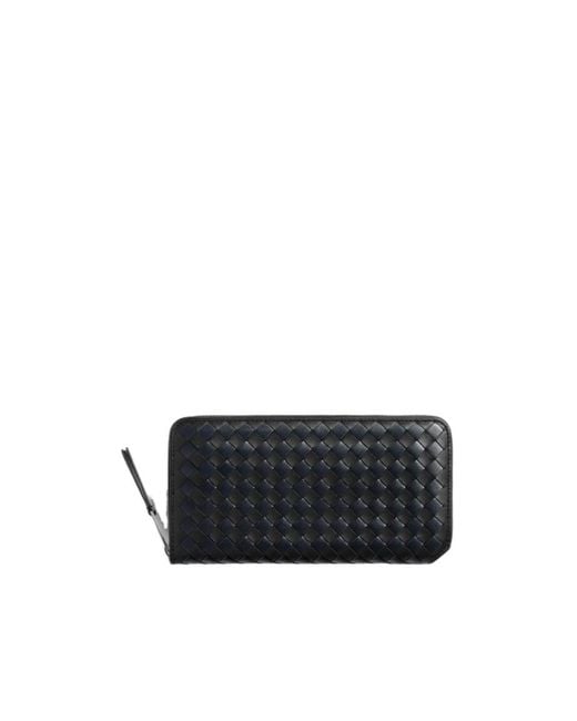 Bottega Veneta Black Intrecciato Piccolo Zip Around Wallet for men