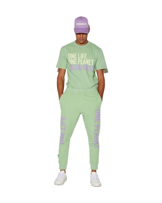 DSquared² Green Slogan-Print Cotton Track Pants for men
