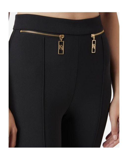 Elisabetta Franchi Black Straight-Leg Zip Detailed Crepe Trousers