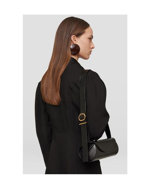 Jil Sander Black Cannolo Logo Embossed Small Shoulder Bag
