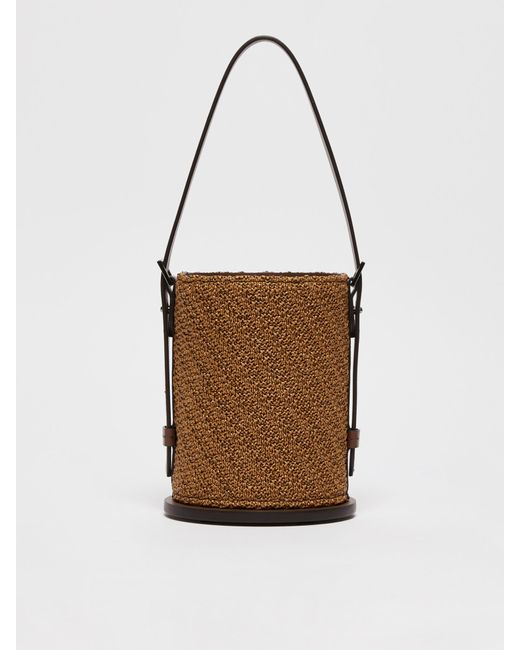 Max Mara Brown Logo Plaque Drawstring Shoulder Bag