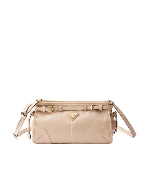 Prada Natural Bonnie Small Leather Shoulder Bag