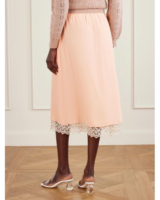 Simone Rocha Pink Layered Lace-Trimmed Midi Skirt