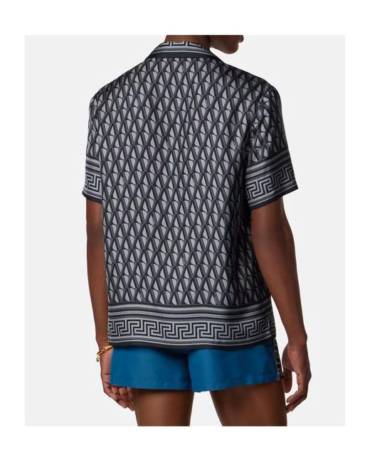 Versace Black Pattern-Printed Short-Sleeved Shirt for men