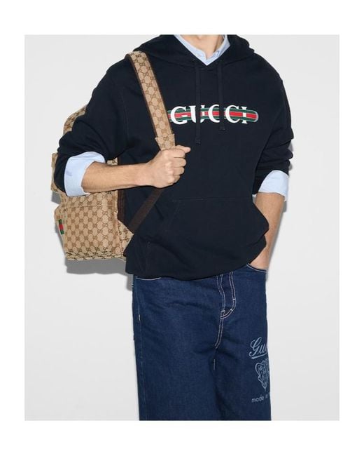 Gucci Blue Logo Cotton Hoodie for men