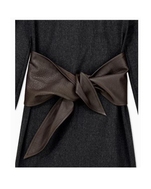 Emporio Armani Black Belted Long-Sleeve Midi Dress