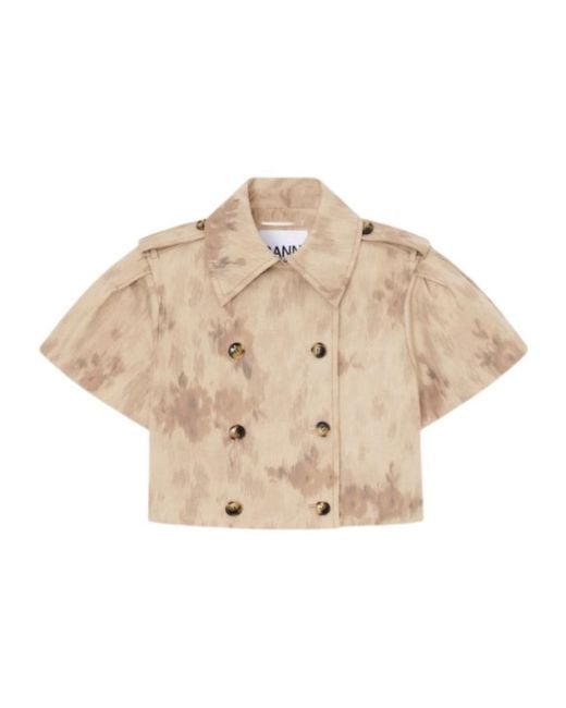 Ganni Natural Double-Breasted Printed Jacket