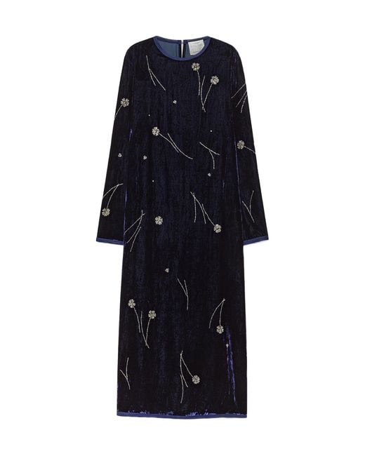 Forte_forte Blue Fleurs D'Orient Velvet Midi Dress