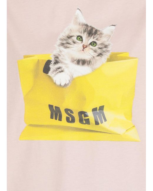 MSGM Pink Graphic-Print Short-Sleeved T-Shirt