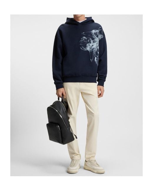 Boss White Logo-Patch Straight-Leg Trousers for men