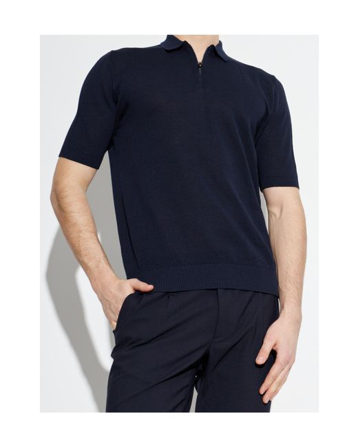 Eleventy Blue Half Zip Short Sleeve Knitted Sweater for men
