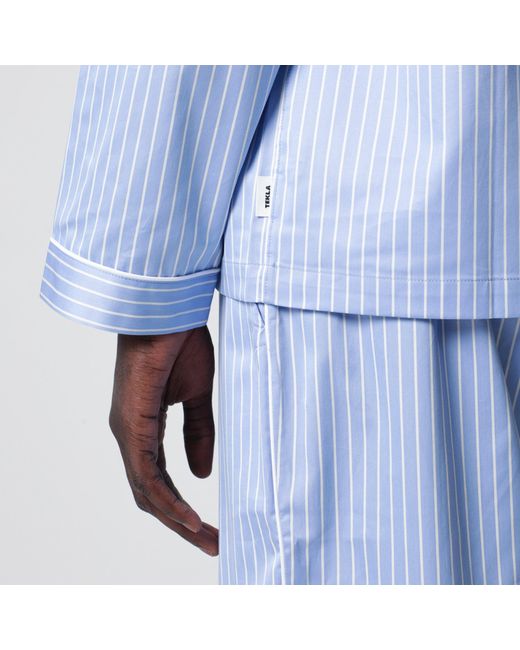 Tekla Blue Striped Long-Sleeve Pajama Shirt for men