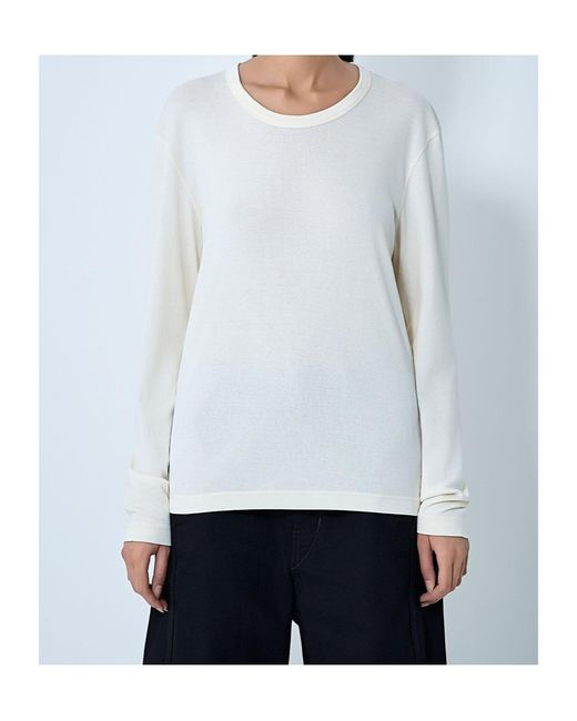 Lemaire White Long-Sleeved Ribbed Crewneck T-Shirt