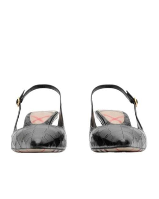 Burberry Black Crocodile-Effect Leather Dame Slingback Pumps