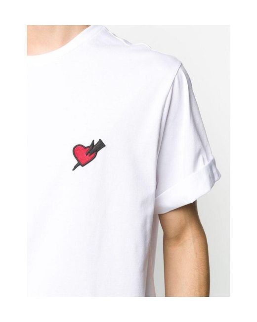 Neil Barrett White Lightning Heart Pattern T-Shirt for men