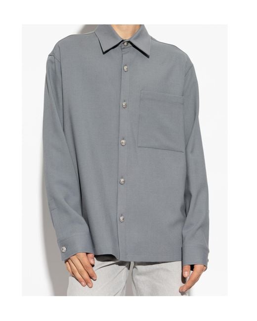 Balmain Gray Embossed Button Straight Hem Shirt for men