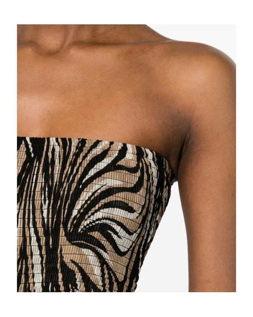 Twinset Natural Smocked Strapless Printed Dress