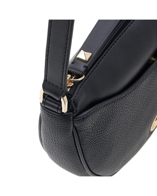 Michael Kors Black Leather Logo-Plaque Saddle Bag