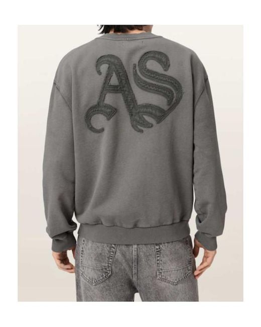 AllSaints Gray Insignia Crew Neck Cotton Sweatshirt for men
