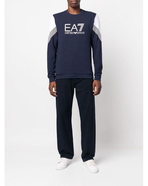 EA7 Blue Logo-Print Crew-Neck Sweatshirt for men