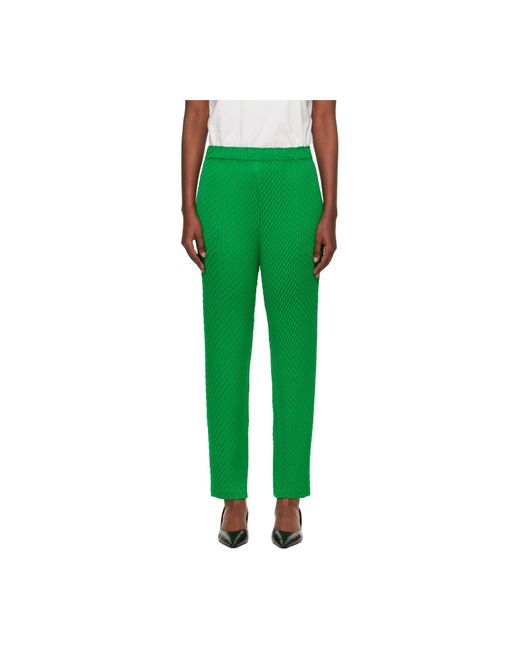 Issey Miyake Green Pleated Satin Casual Trousers
