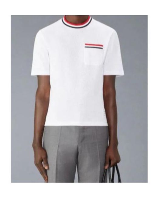Thom Browne White Pointelle-Knit Crewneck T-Shirt for men
