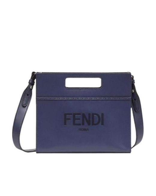 Fendi Blue Mini Logo Tote Handbag for men