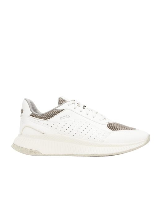 Boss White Round Toe Sneakers for men