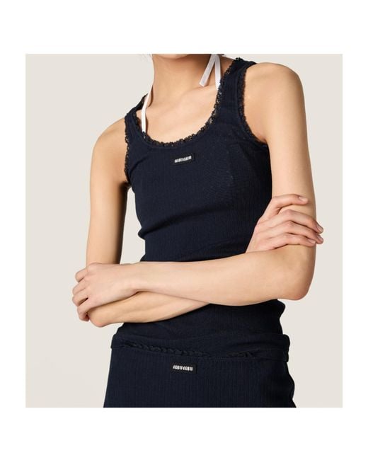 Miu Miu Blue Garment-Dyed Cotton Tank Top