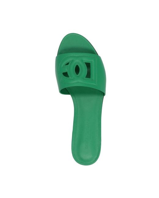 Dolce & Gabbana Green Dg Embossed Cut-Out Slides