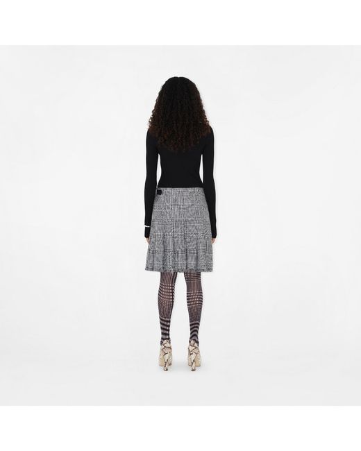 Burberry Gray Plaid-Check Pleated Fringed Mini Skirt