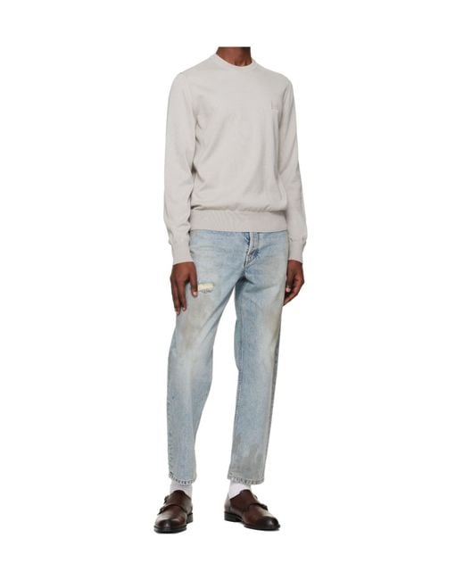 Boss White Long-Sleeved Crew Neck Knit Sweater for men