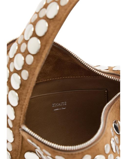 Khaite Brown Elena Small Stud-Embellished Suede Top Handle Bag