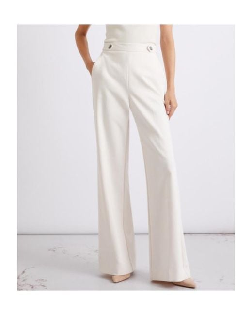 Marella White Stretch Cotton-Blend Trousers