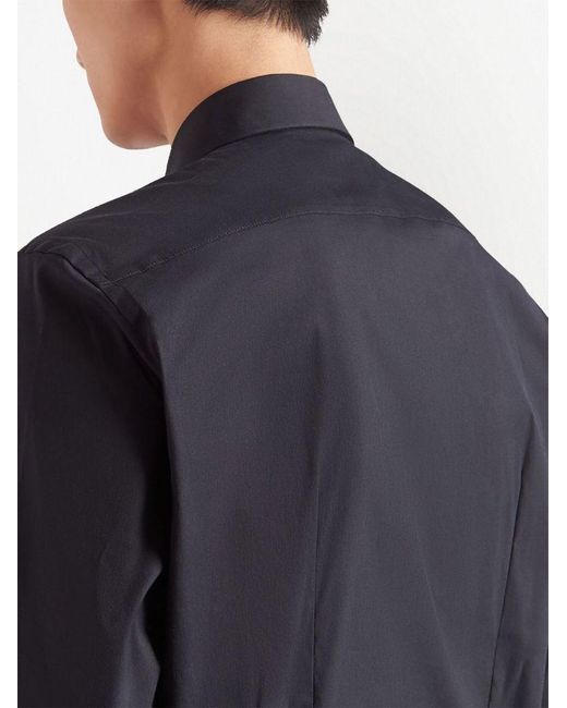 Prada Blue Long-Sleeved Poplin Shirt for men