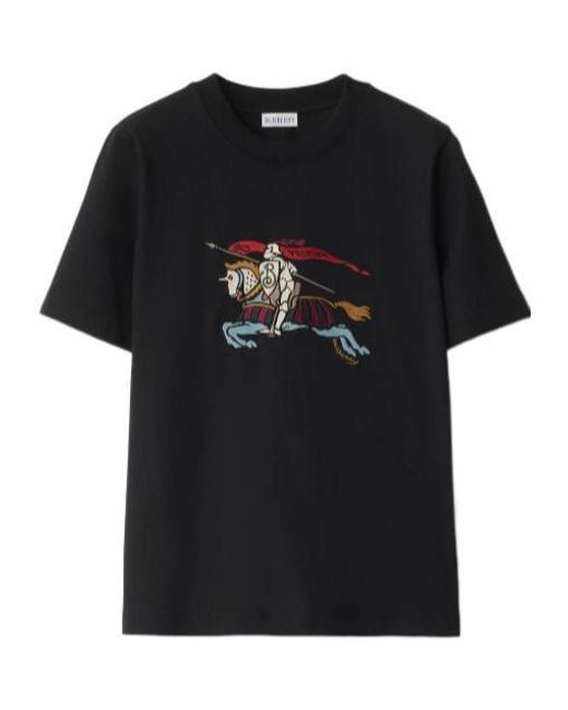 Burberry Black Embroidered Cotton T-Shirt