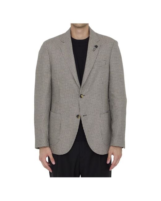 Lardini Gray Houndstooth Single-Breasted Blazer for men