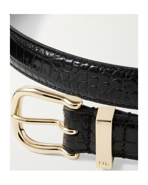 Nili Lotan White Louise Crocodile-Patterned Leather Belt